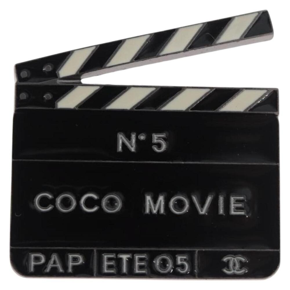 Chanel Brooch Metal Black CC